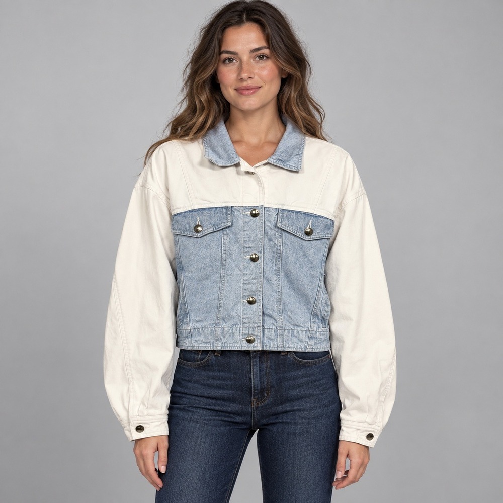 Vintage First Issue Liz Claiborne Two Tone Denim Jacket White Blue Size 10